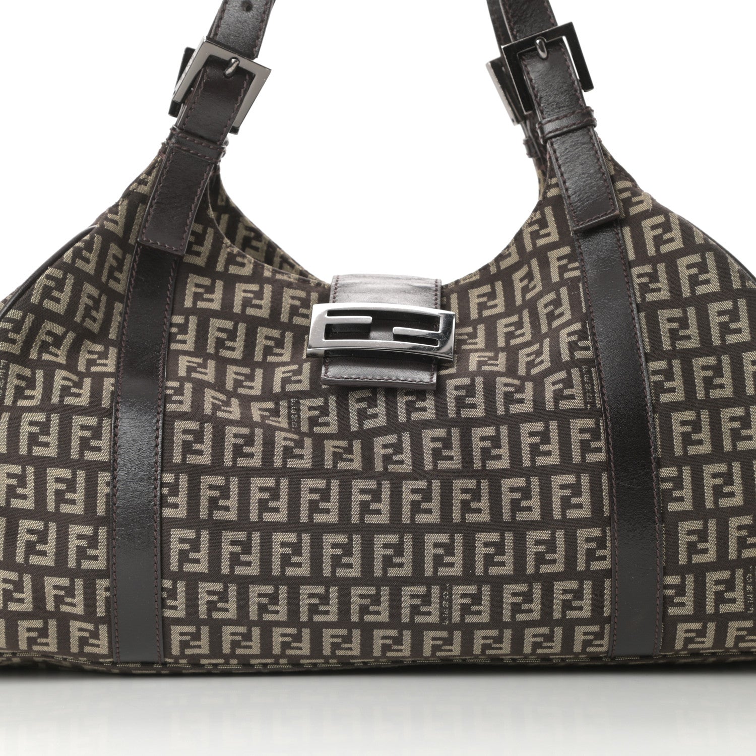 Fendi Zucchino Vitello Shoulder Bag Testa di Moro Beige 8 of 12