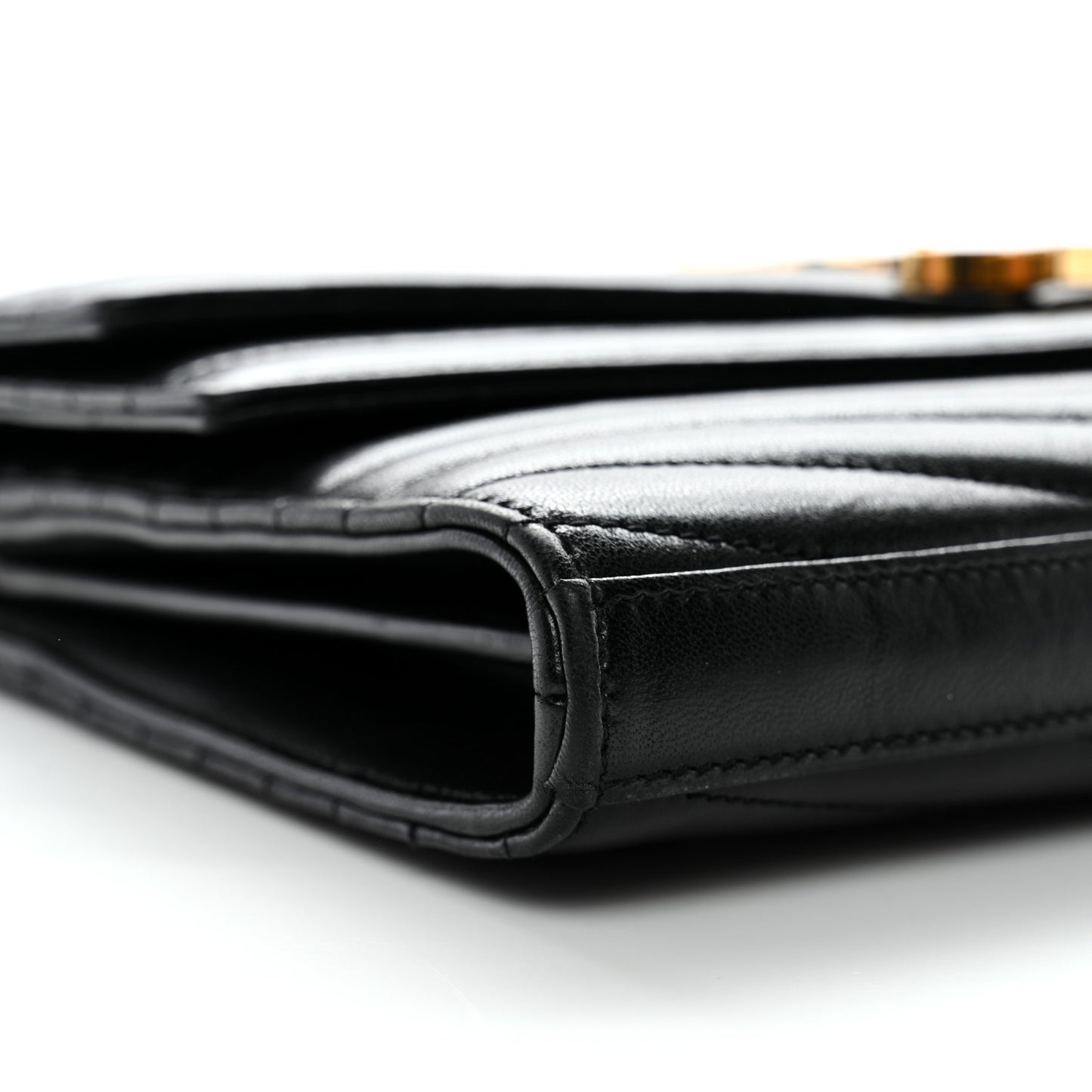 Lambskin Matelasse Chevron Monogram Sulpice Chain Wallet Black