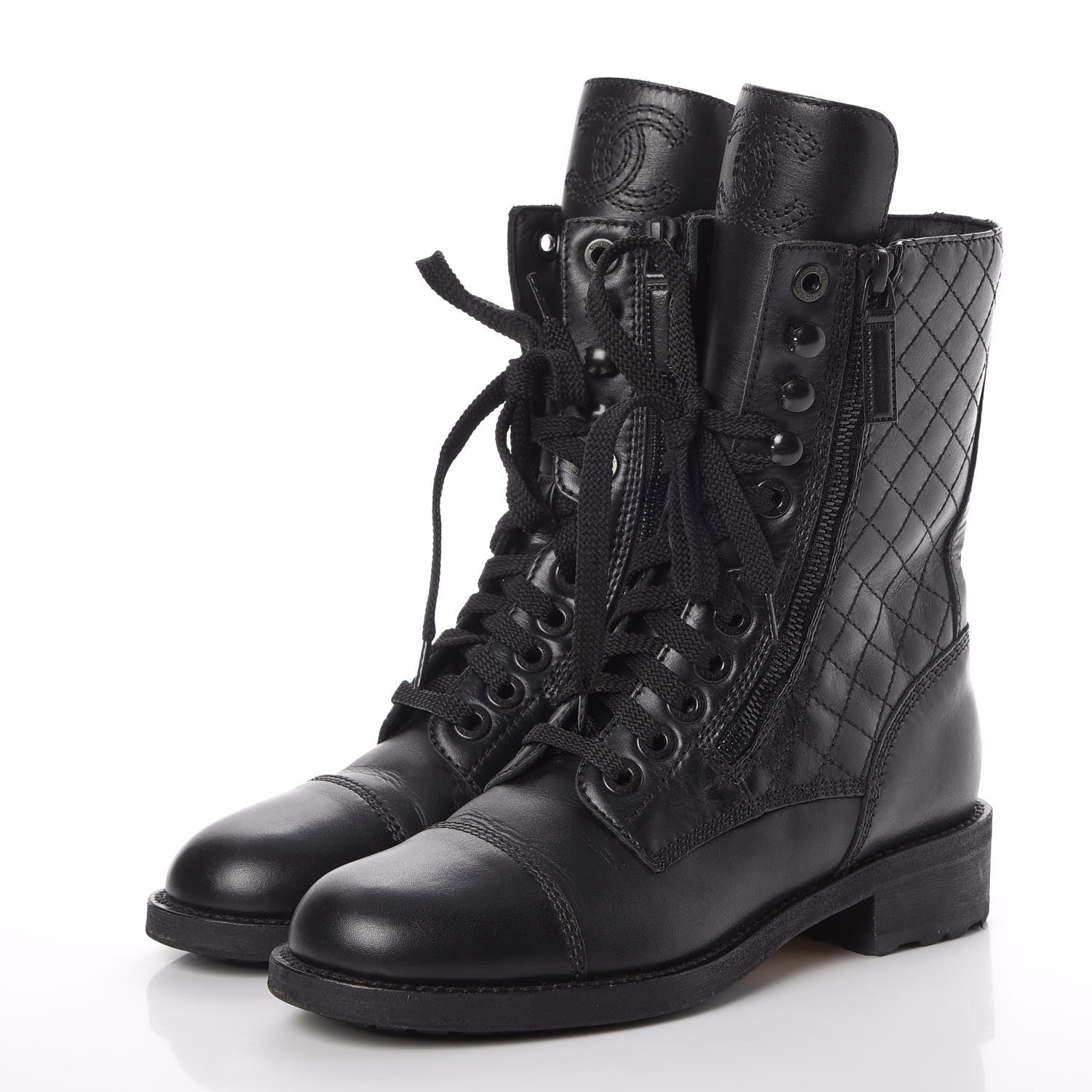 Chanel Calfskin Quilted Cap Toe Combat Boots 36 Black 3 of 10