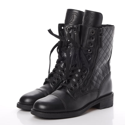 Chanel Calfskin Quilted Cap Toe Combat Boots 36 Black 3 of 10