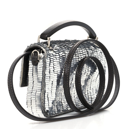 Fendi Sequin Paillettes Capretto Lucido Baguette Phone Pouch Argento Moro 2 of 10