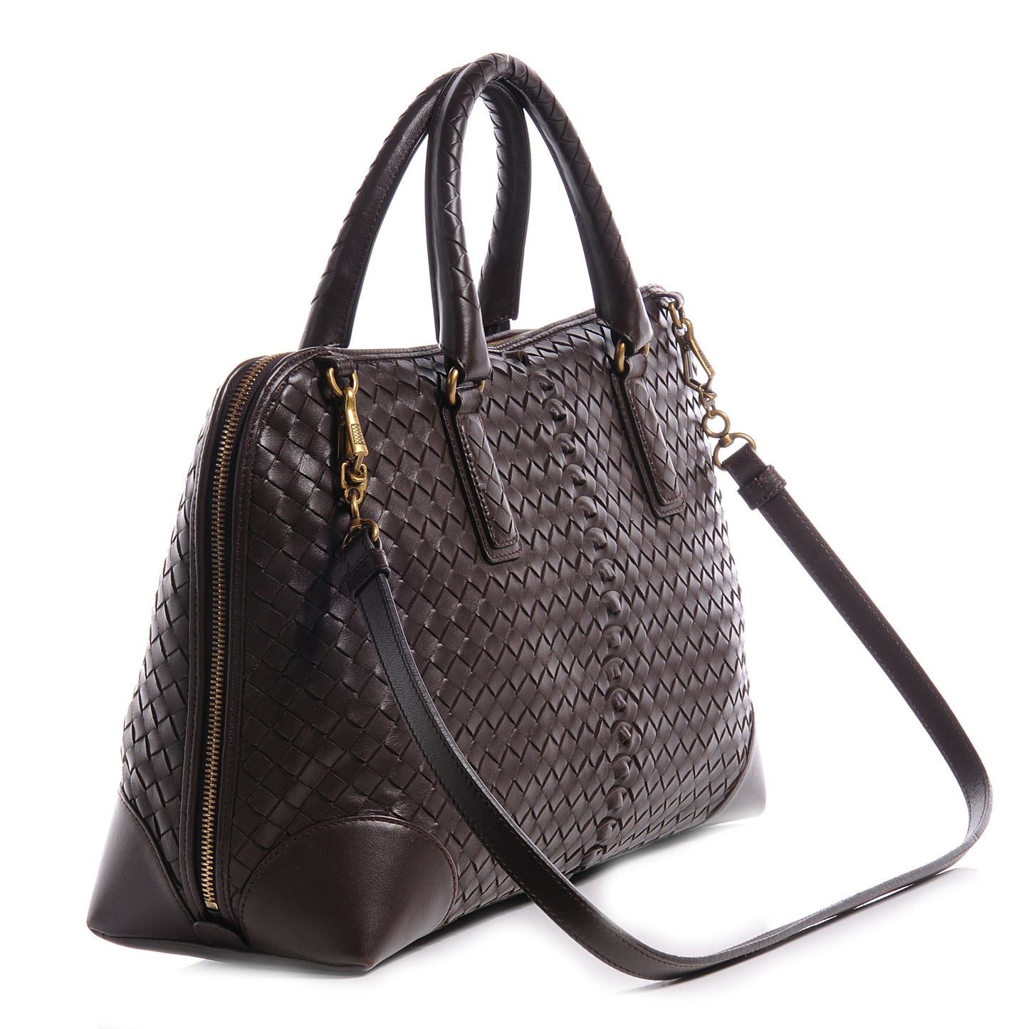 Nappa Intrecciato Woven Leather Satchel Ebano