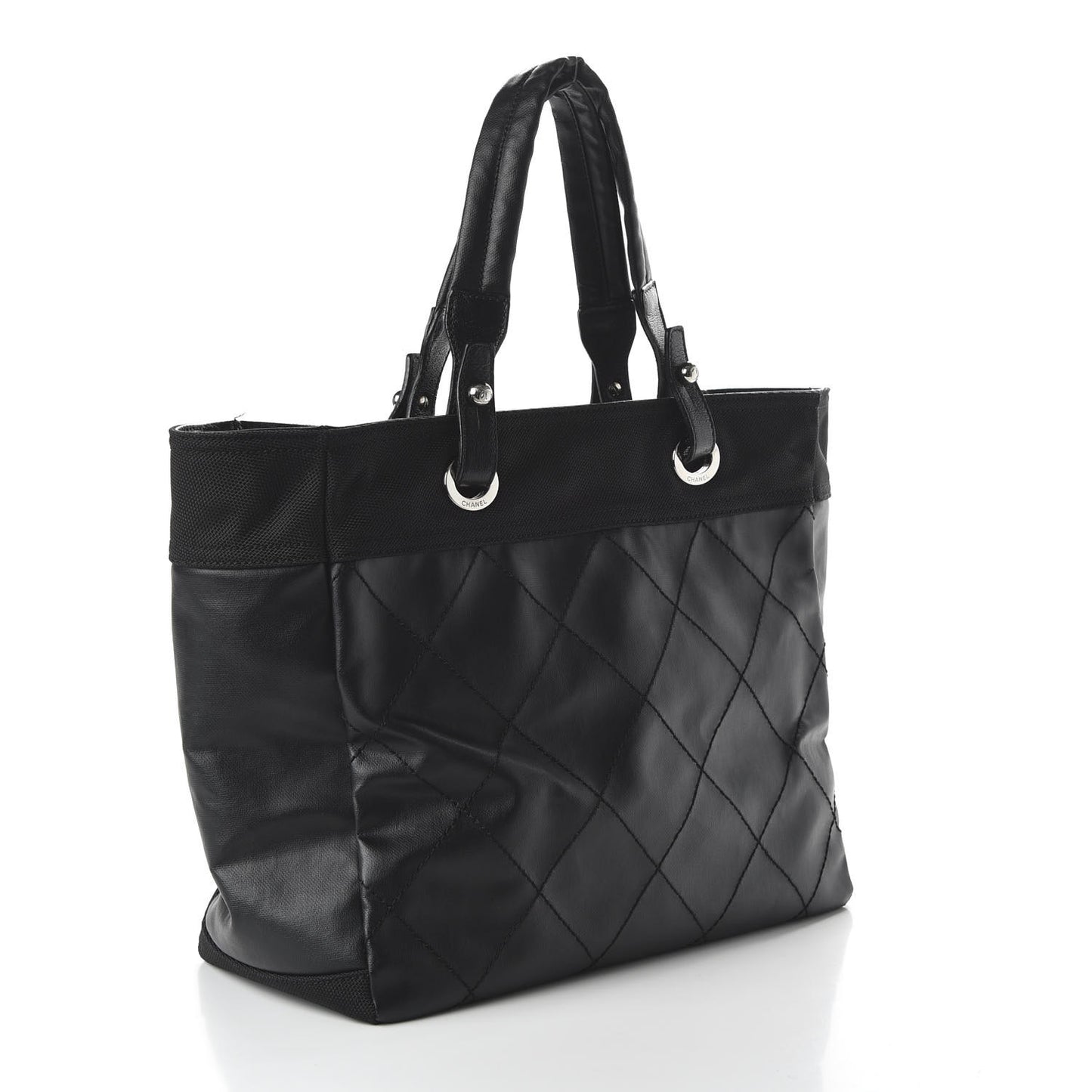 Coated Canvas Quilted Large Paris Biarritz Tote Black