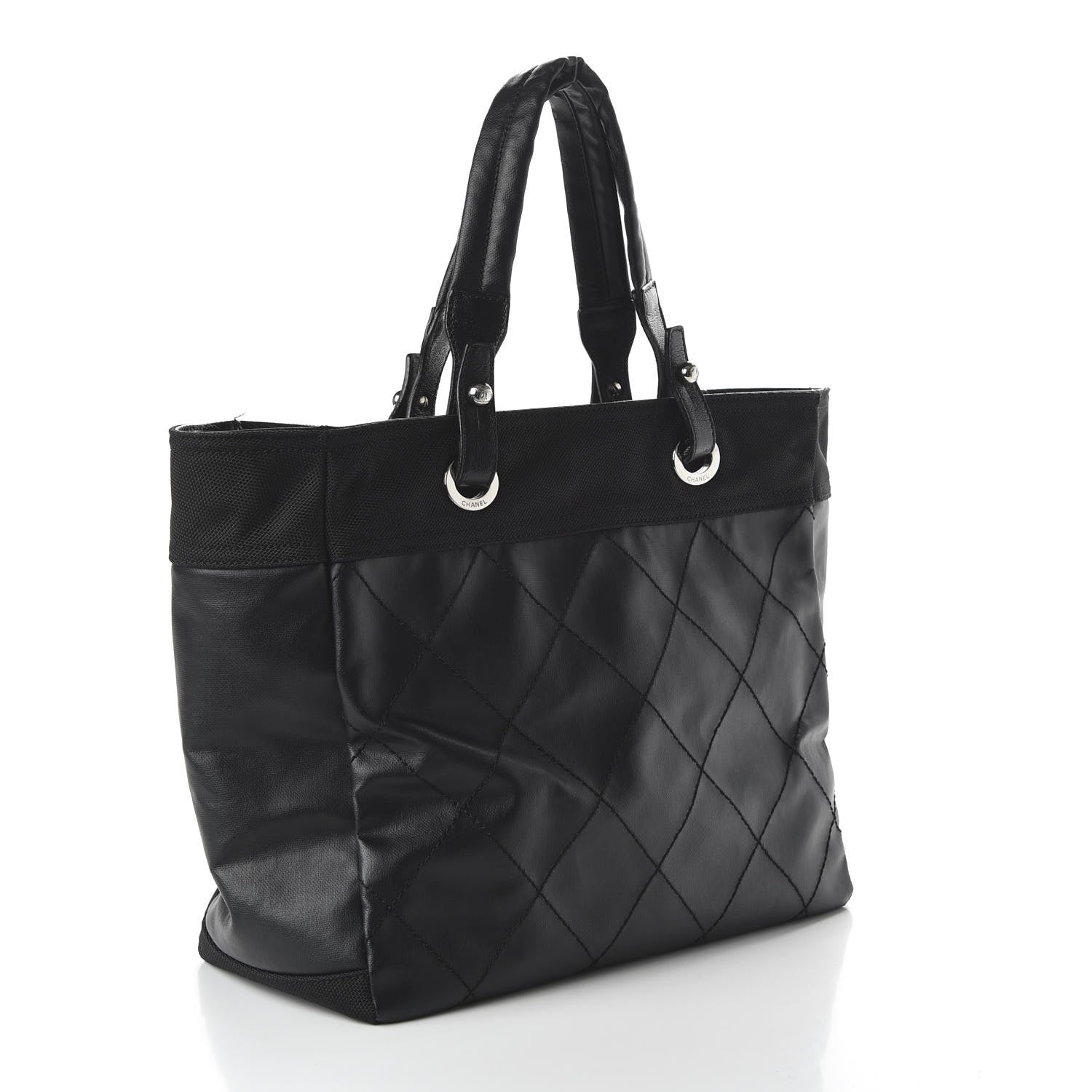 Chanel Coated Canvas Quilted Large Paris Biarritz Tote Black 4 of 12