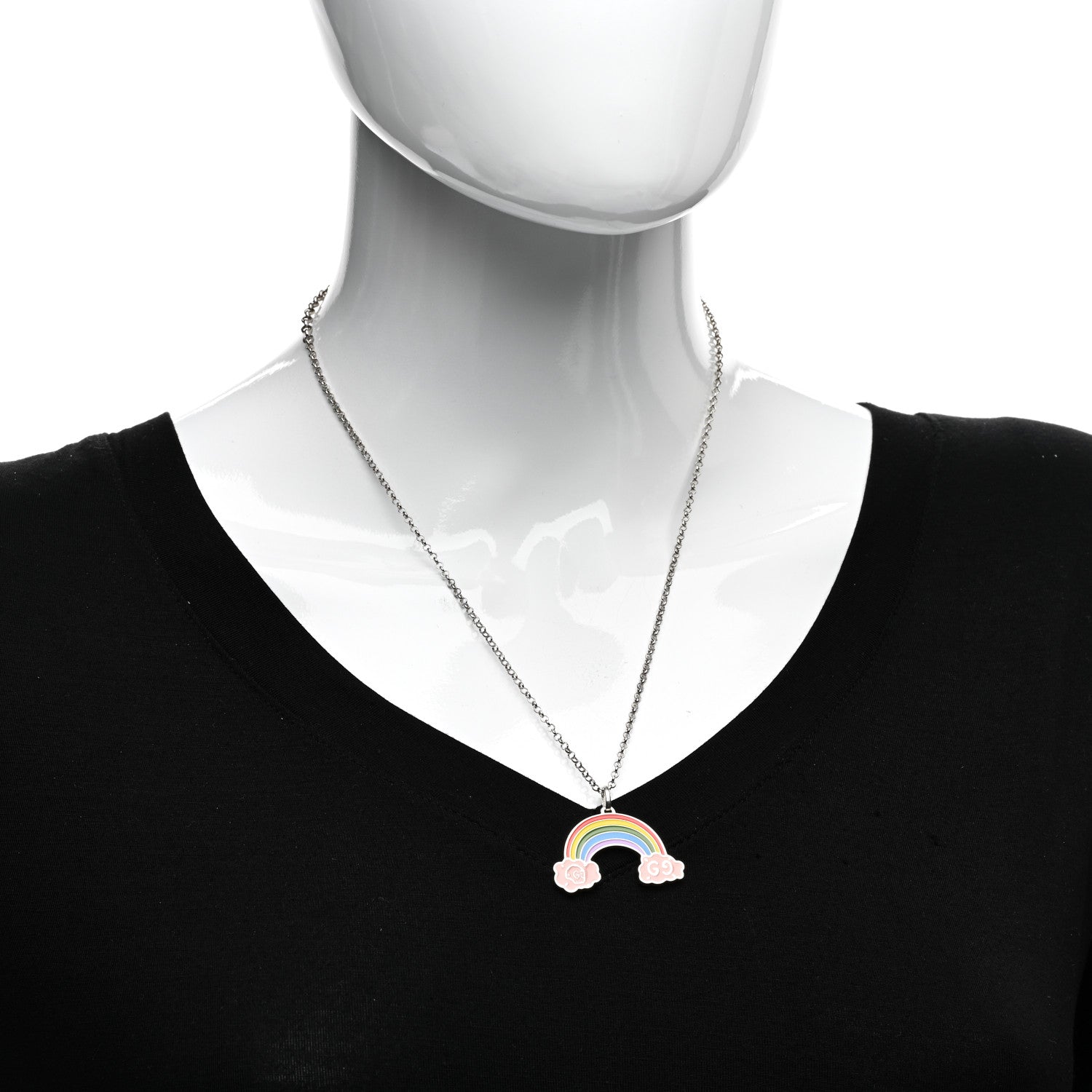 Gucci Sterling Silver Enamel GucciGhost Rainbow Pendant Necklace 2 of 4
