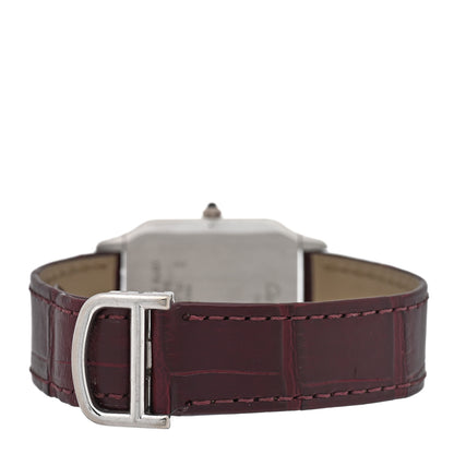 Cartier Platinum Alligator 27mm Santos Dumont Quartz Watch Burgundy 3 of 4