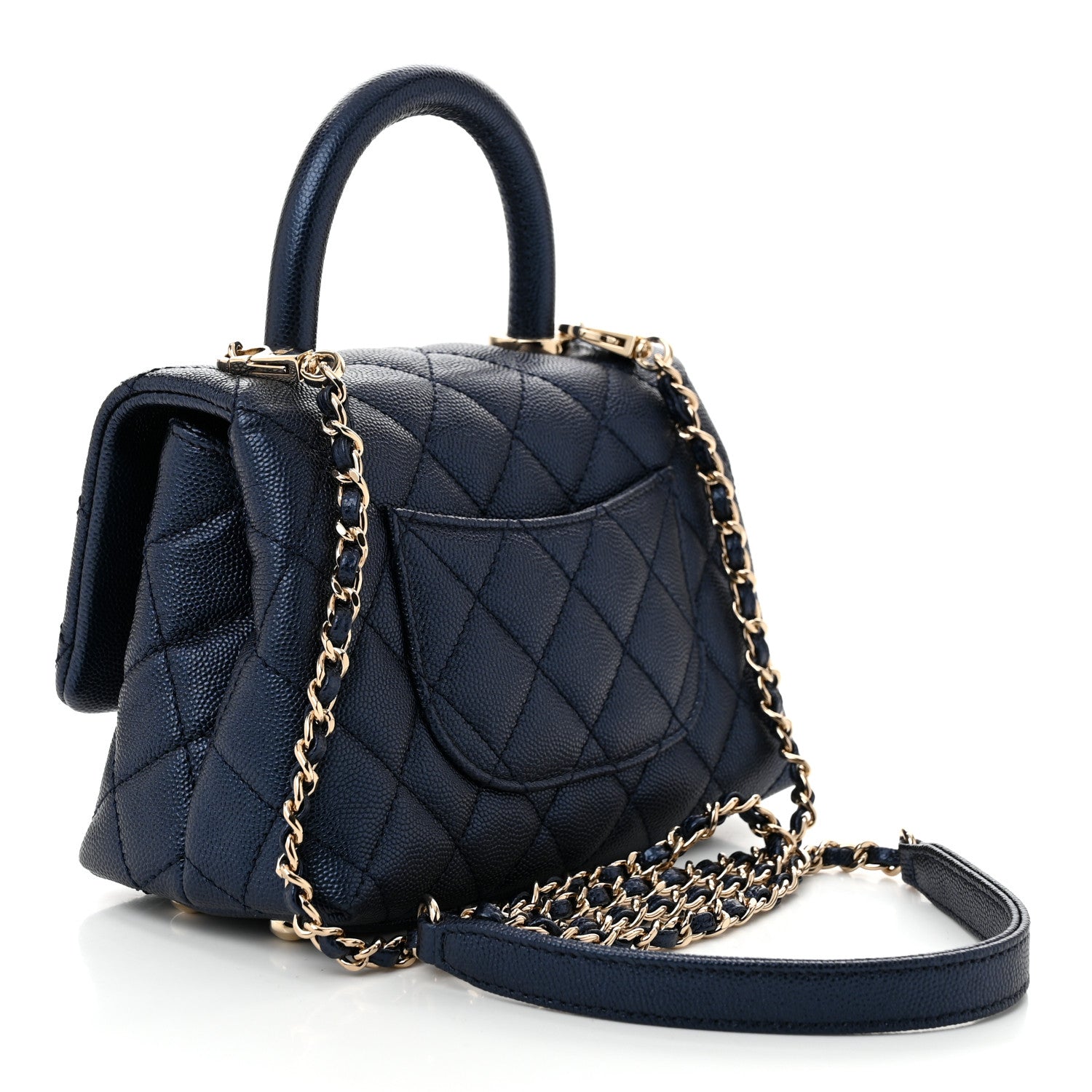 Chanel Iridescent Caviar Quilted Extra Mini Coco Handle Flap Dark Blue 3 of 10