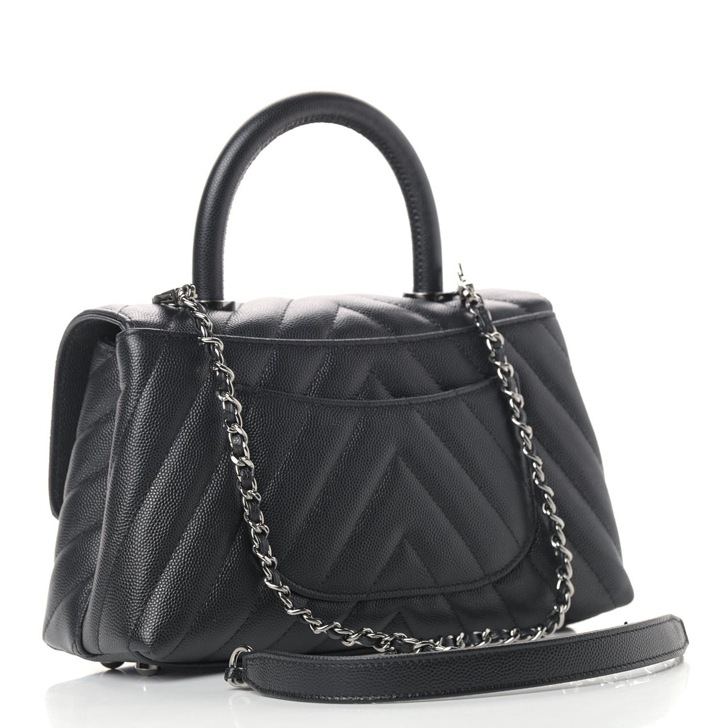 Caviar Chevron Quilted Mini Coco Handle Flap Black