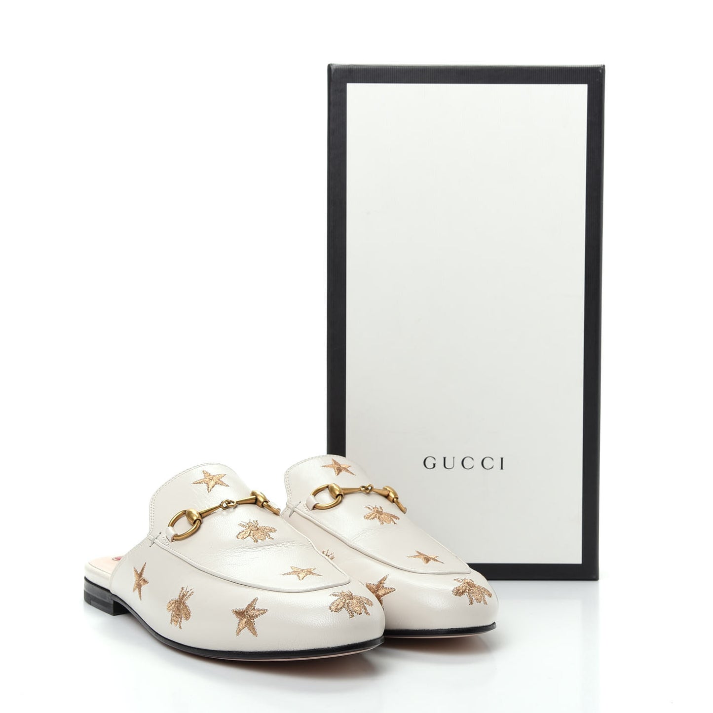 Goatskin Bee Star Embroidered Womens Princetown Slippers 38 Mystic White