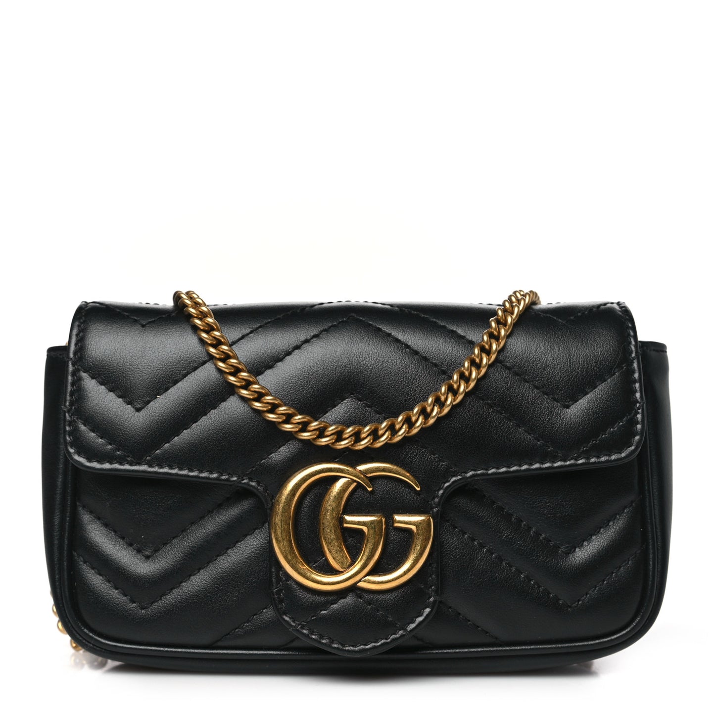 Calfskin Matelasse Super Mini GG Marmont Shoulder Bag Black
