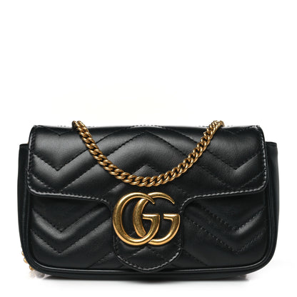 Gucci Calfskin Matelasse Super Mini GG Marmont Shoulder Bag Black 1 of 9
