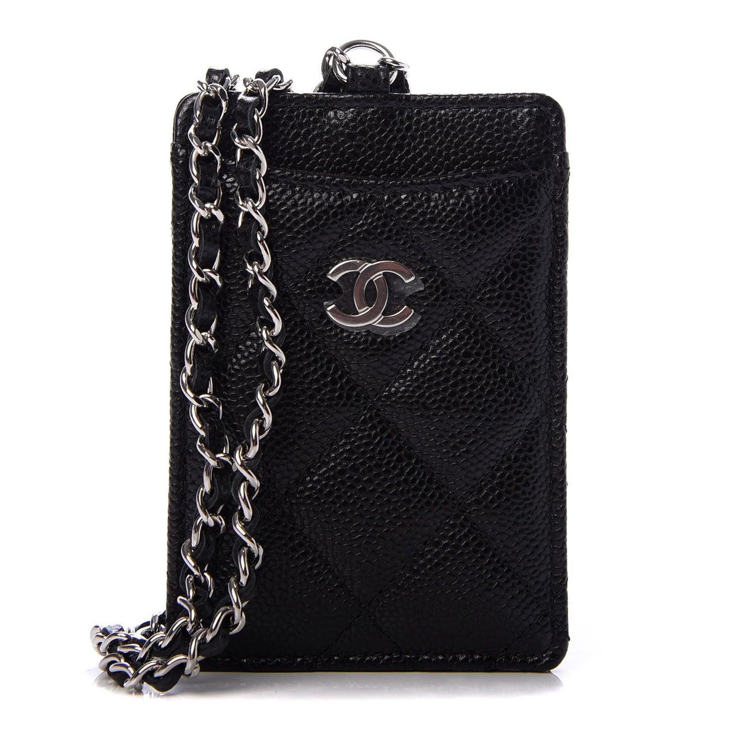 Caviar Quilted Card Holder On Chain Black