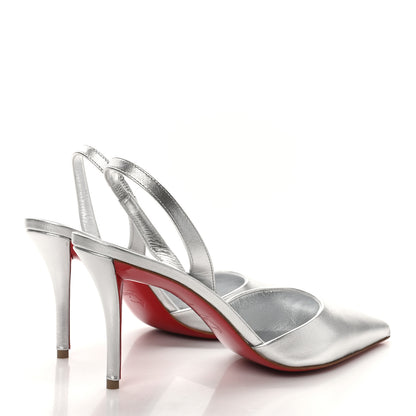 Christian Louboutin Laminated Calfskin Kate Max O Slingback 100 Pumps 38 Silver 5 of 8