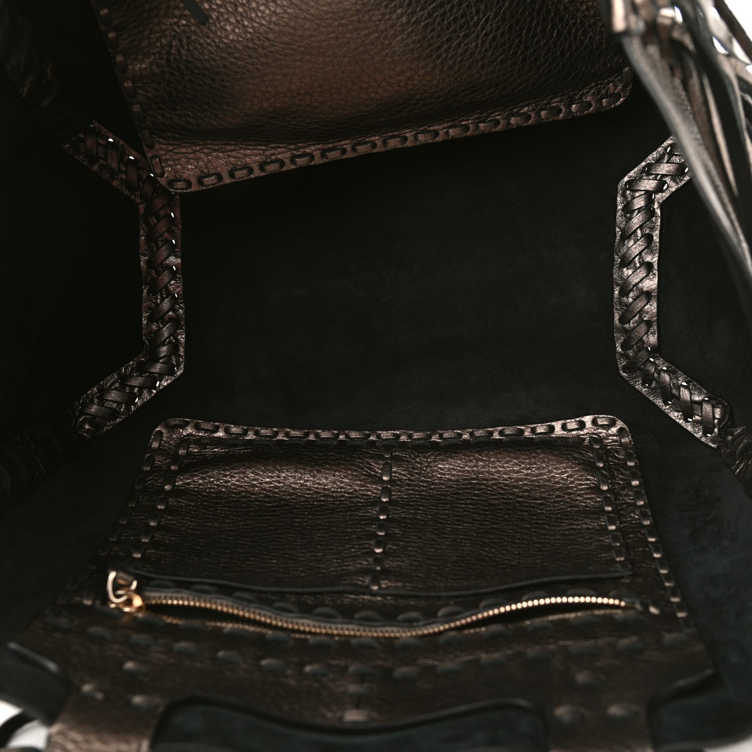 Valentino Garavani Metallic Grained Calfskin C-Rockee Fringe Tote Sasso 4 of 7