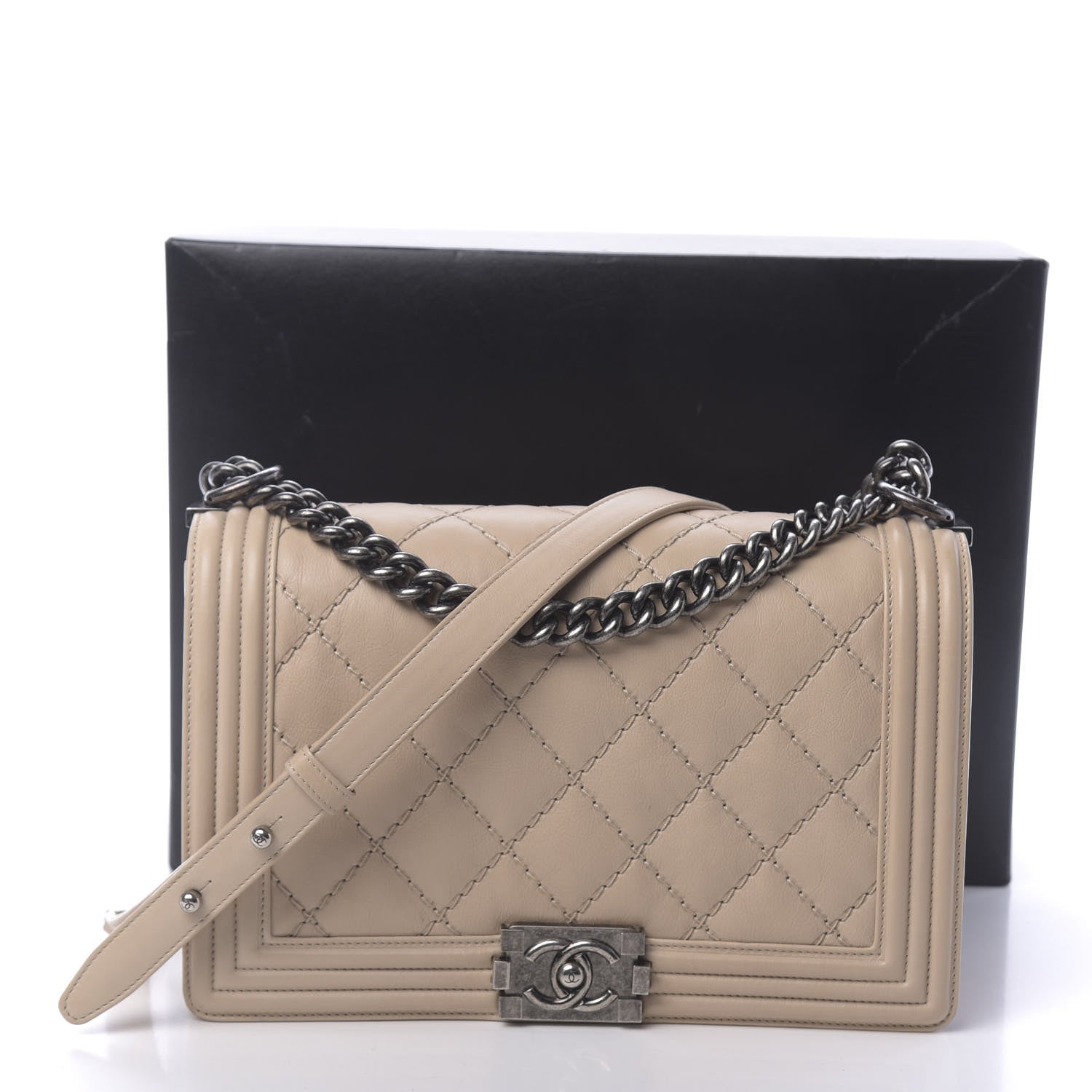 Chanel Quilted Double Stitch New Medium Boy Flap Beige 17 of 17