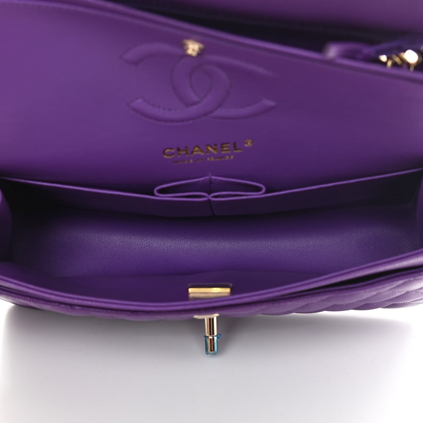 Caviar Quilted Small Double Flap Dark Purple