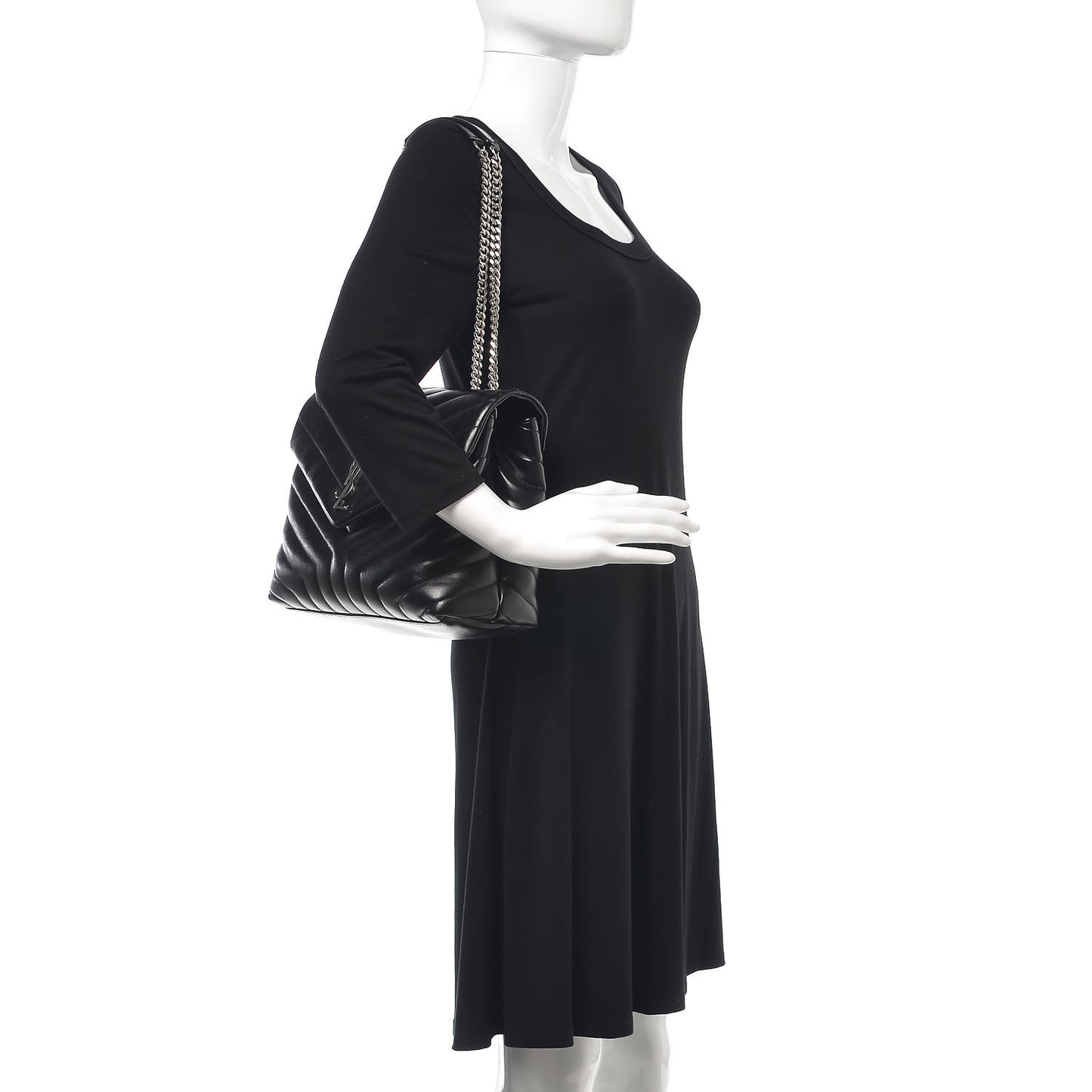 Calfskin Y Quilted Monogram Medium Loulou Chain Satchel Black