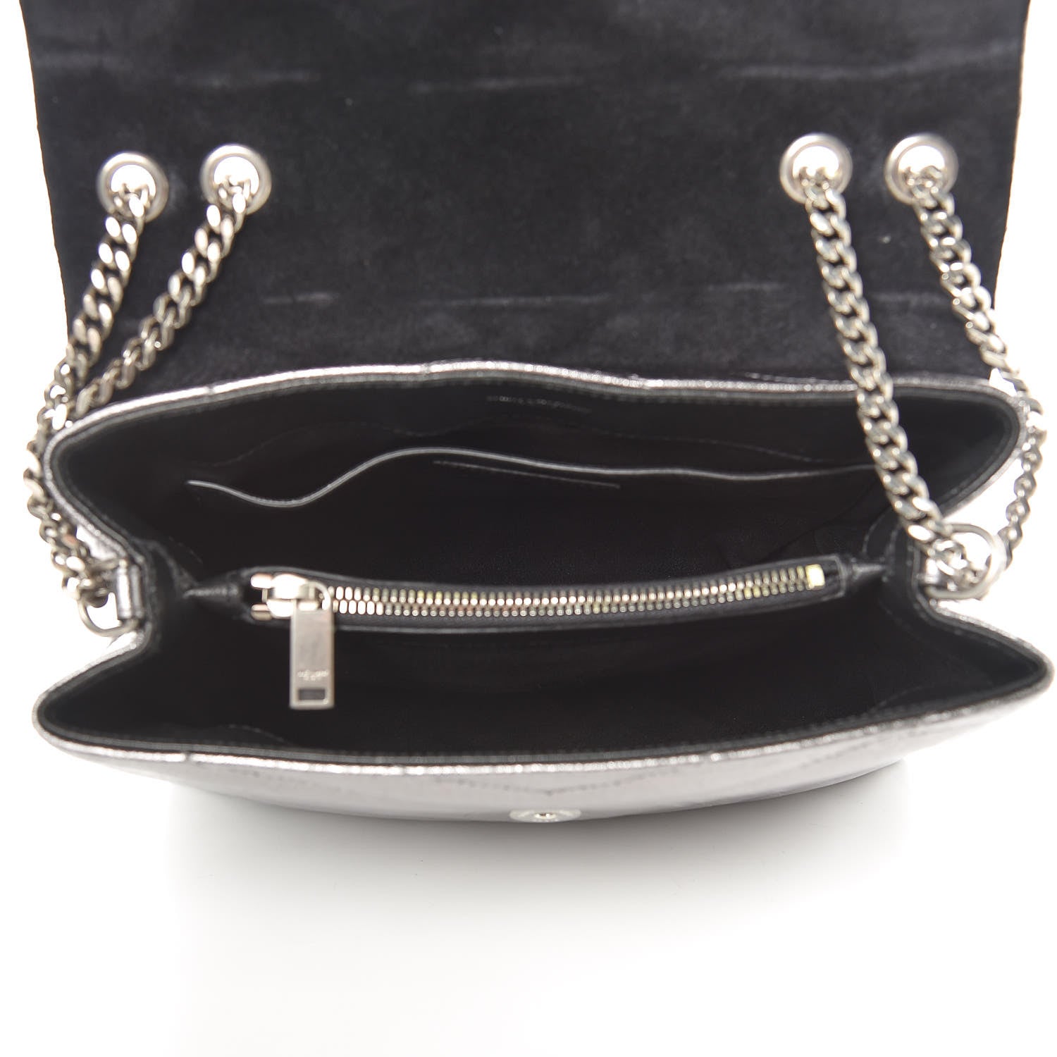 Saint Laurent Metallic Calfskin Y Quilted Monogram Small Loulou Chain Satchel Acciaio 7 of 10