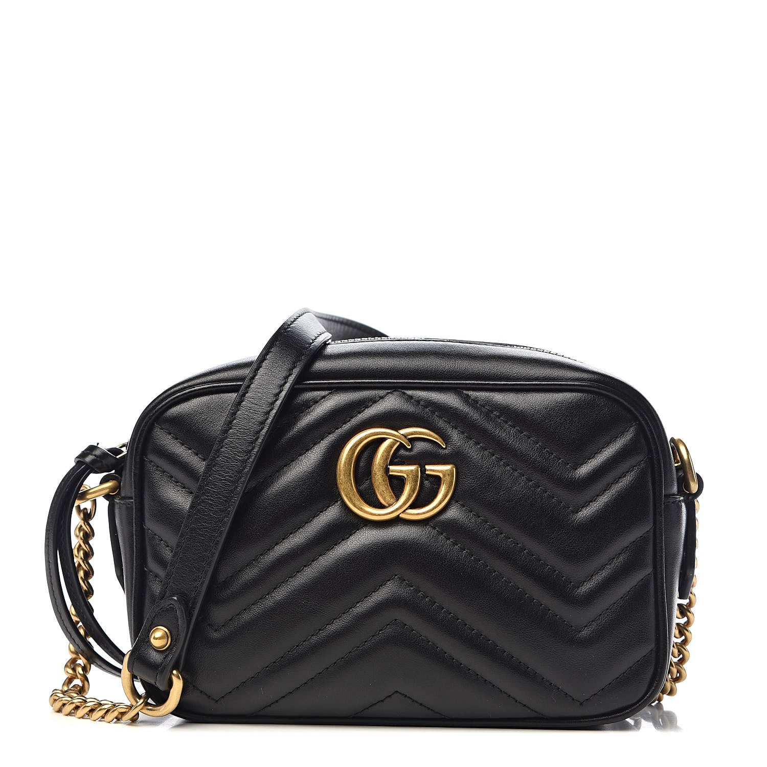 Gucci Calfskin Matelasse Mini GG Marmont Chain Shoulder Bag Black 1 of 10