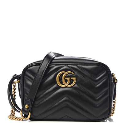 Gucci Calfskin Matelasse Mini GG Marmont Chain Shoulder Bag Black 1 of 10