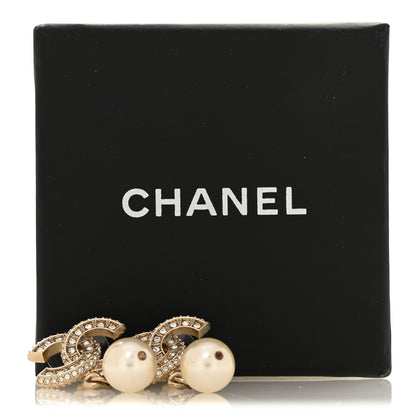 Chanel Crystal Timeless CC Pearl Drop Earrings Light Gold 5 of 5