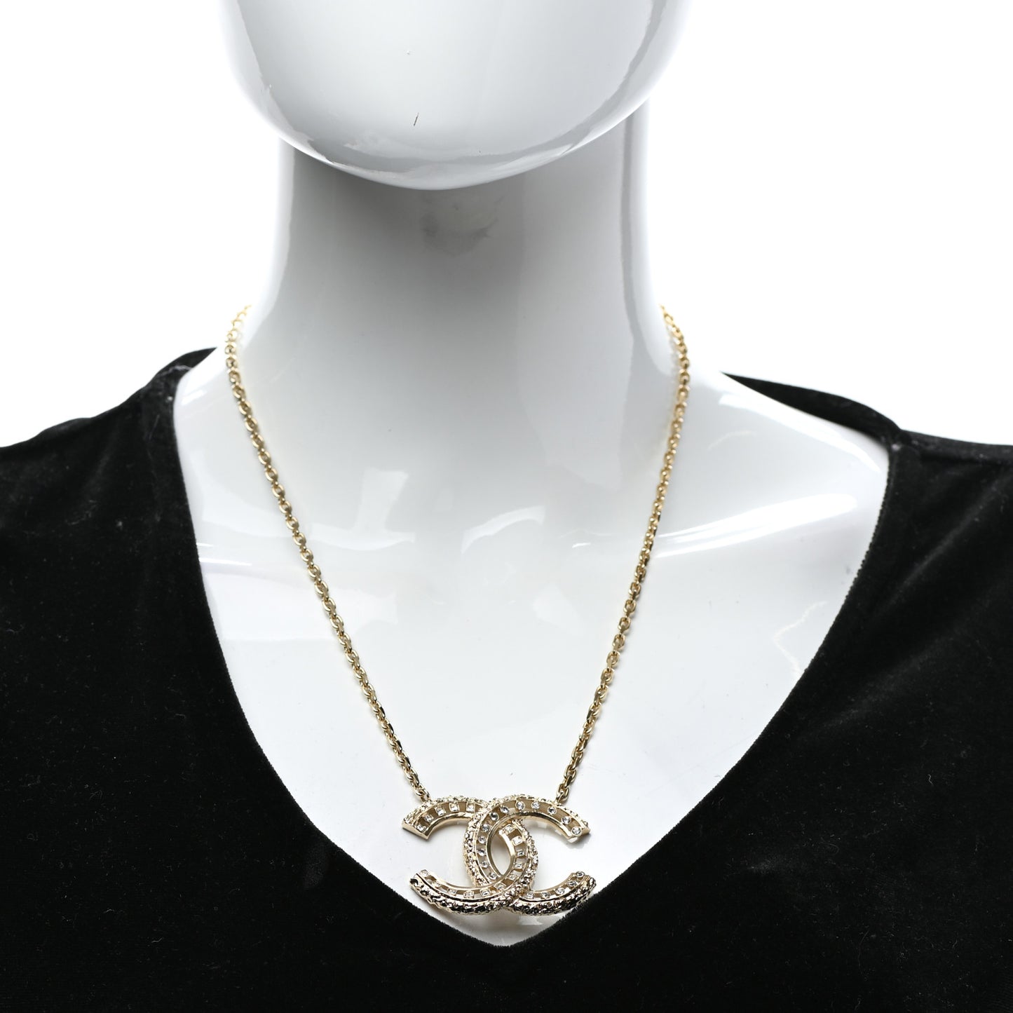 Crystal Textured CC Necklace Gold