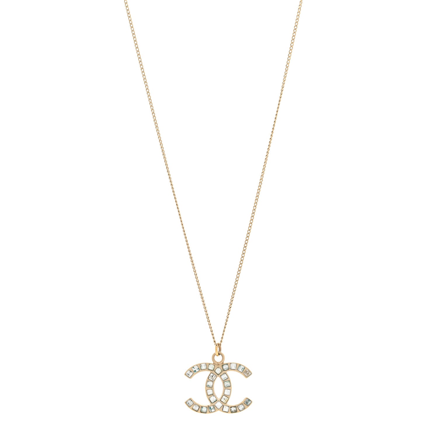 Chanel Baguette Crystal CC Necklace Light Gold 1 of 7
