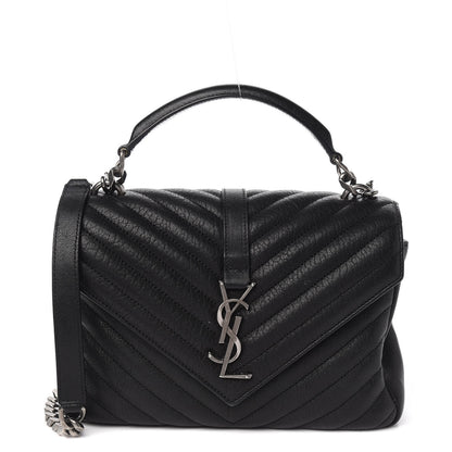 Saint Laurent Sheepskin Matelasse Chevron Monogram Medium College Bag Black 1 of 9