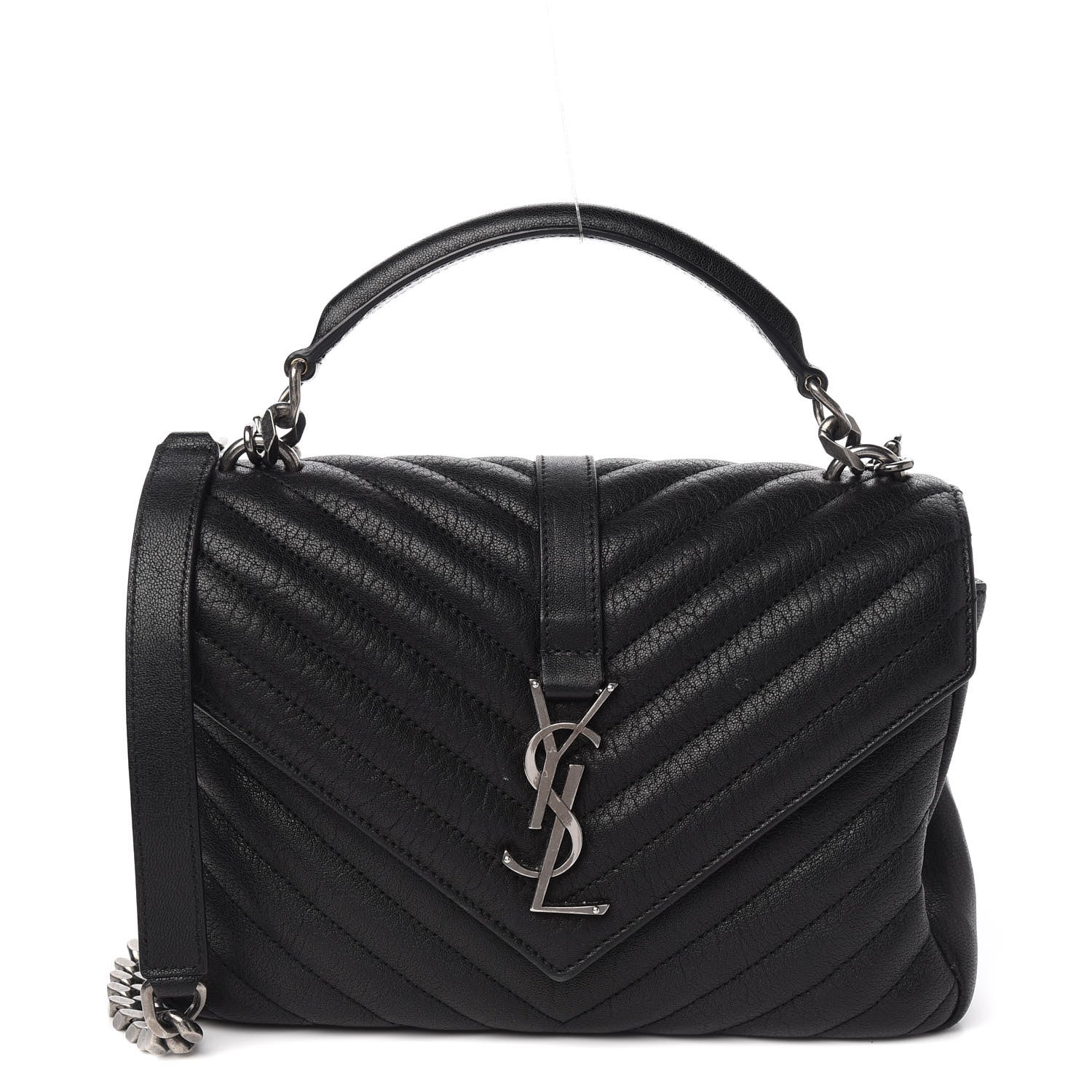 Saint Laurent Sheepskin Matelasse Chevron Monogram Medium College Bag Black 1 of 9