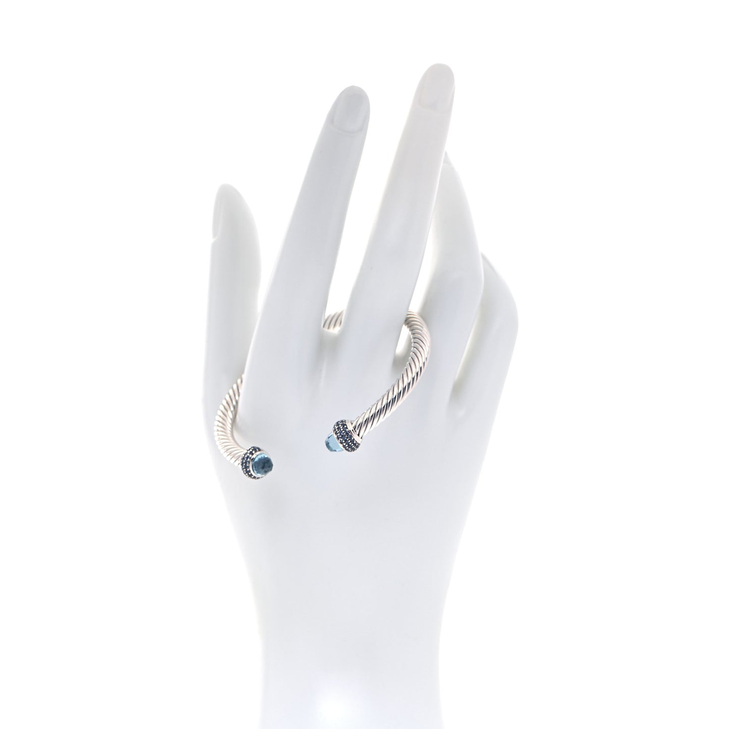 Sterling Silver Blue Topaz Blue Sapphire 5mm Cable Candy Bracelet