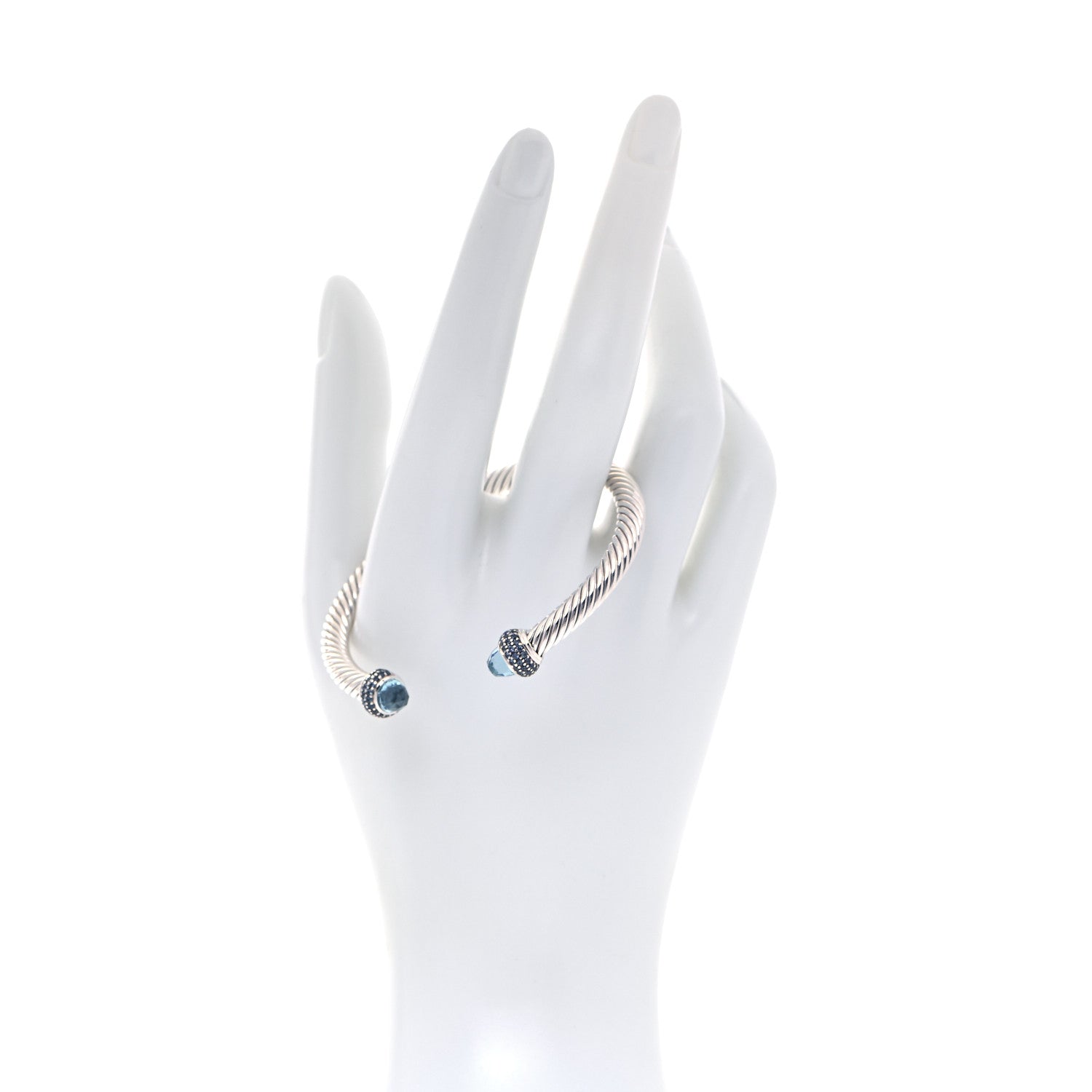 David Yurman Sterling Silver Blue Topaz Blue Sapphire 5mm Cable Candy Bracelet 2 of 6