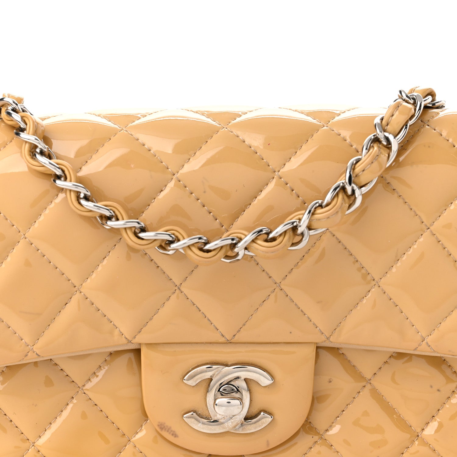 Chanel Patent Calfskin Quilted Mini Rectangular Flap Beige 7 of 10