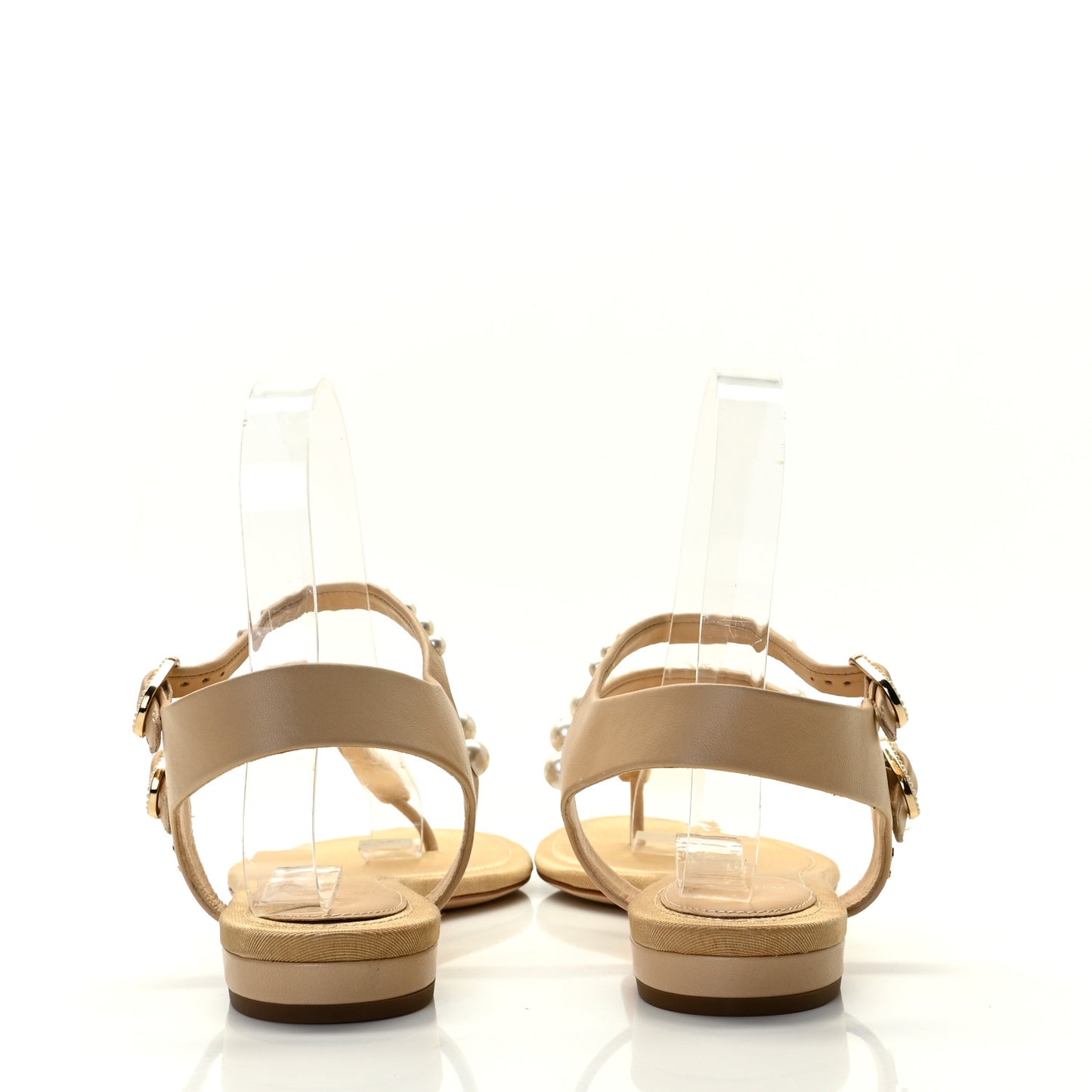Lambskin Pearl Thong Sandals 37.5 Beige