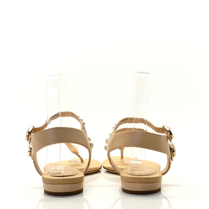 Chanel Lambskin Pearl Thong Sandals 37.5 Beige 5 of 10