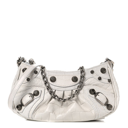 Balenciaga Extra Supple Calfskin Crocodile Embossed Le Cagole Mini Purse With Chain White 1 of 9