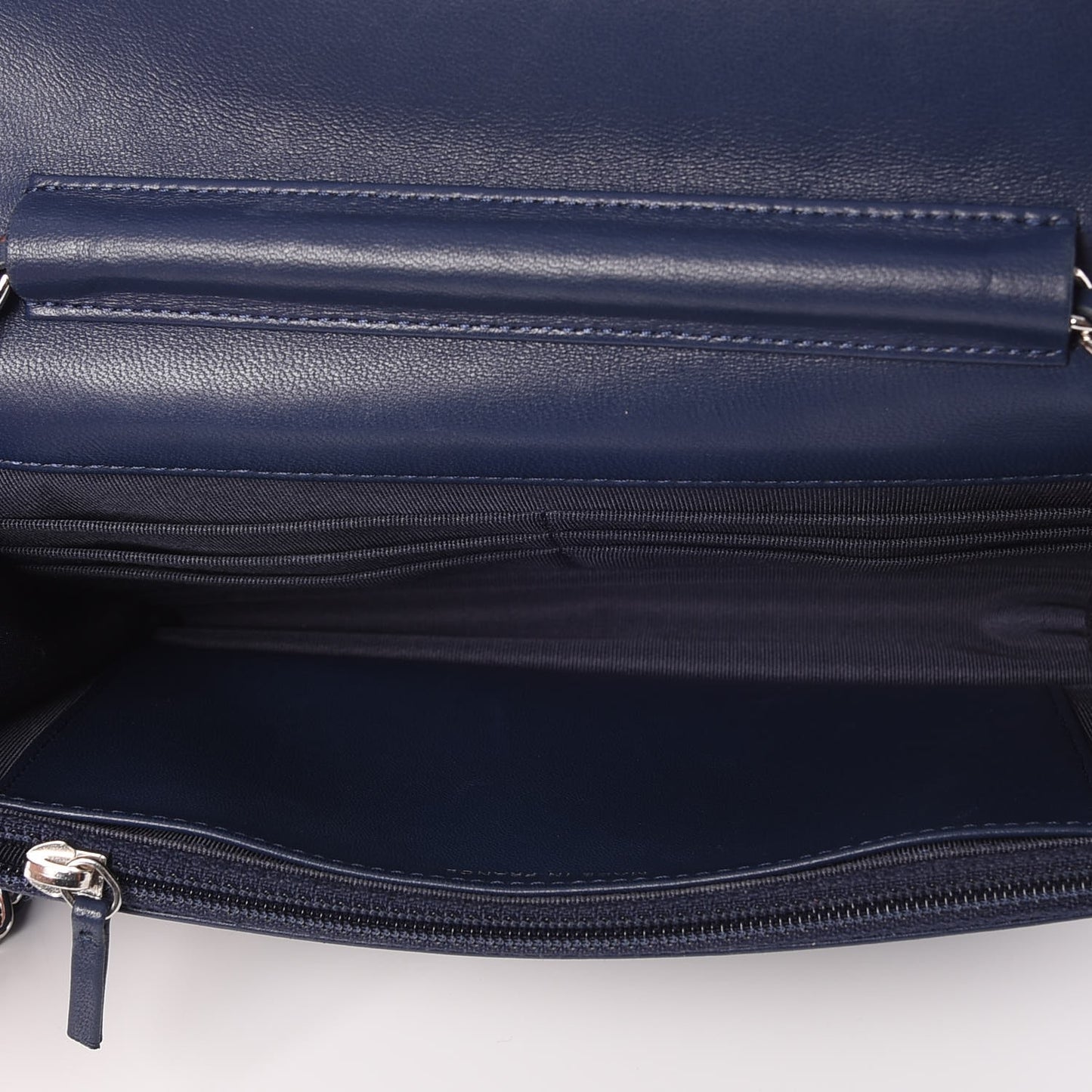 Lambskin Quilted Wallet On Chain WOC Navy Blue