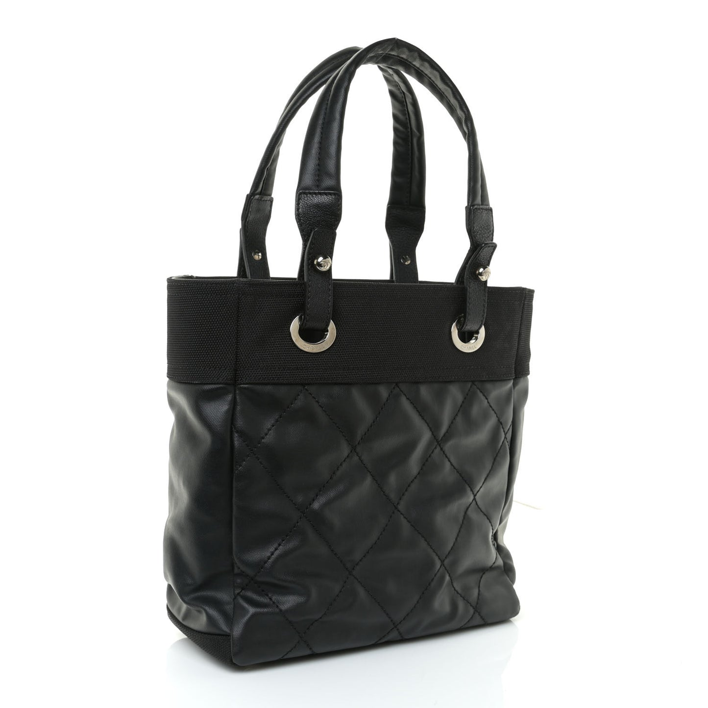 Coated Canvas Quilted Small Paris Biarritz Tote Black