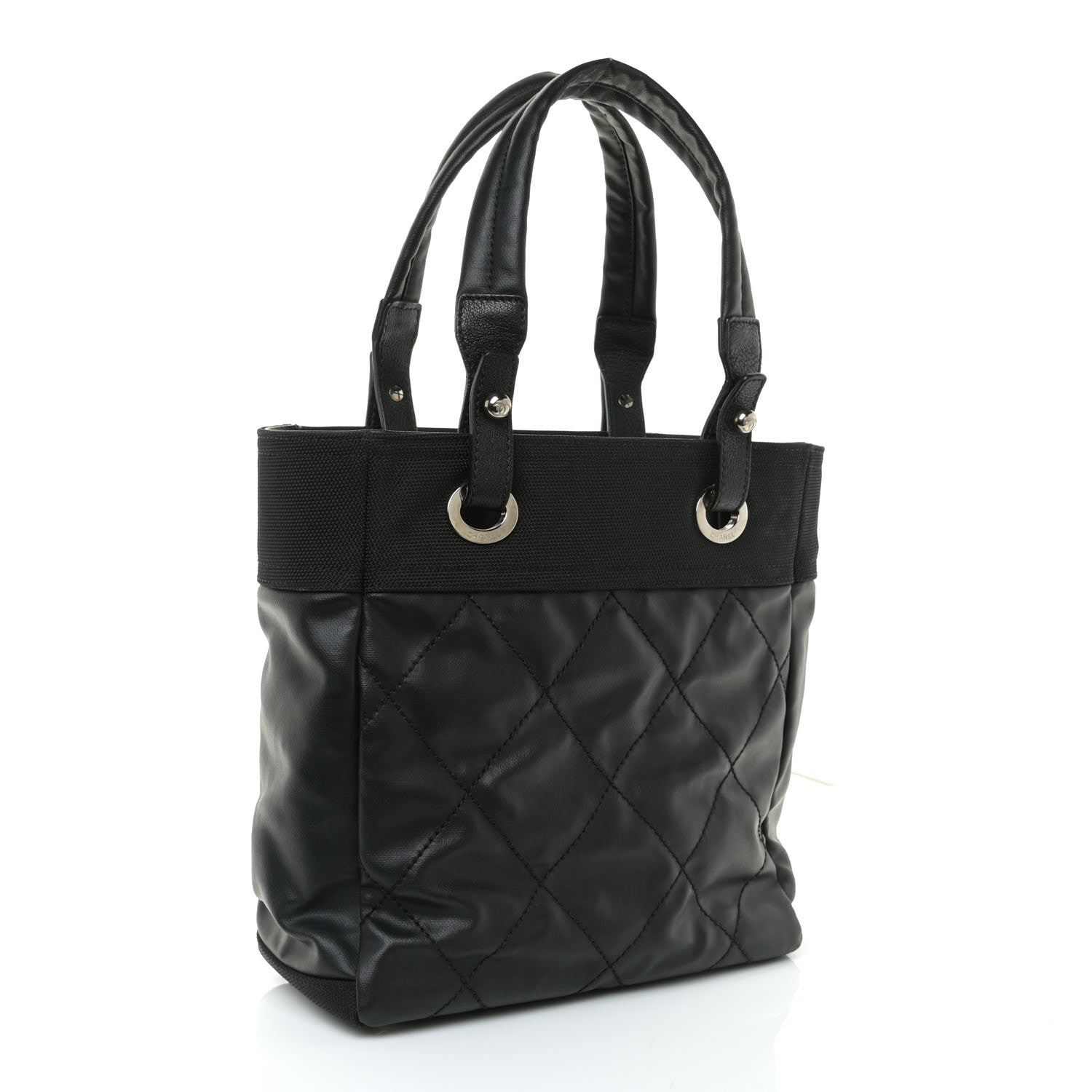 Chanel Coated Canvas Quilted Small Paris Biarritz Tote Black 3 of 11