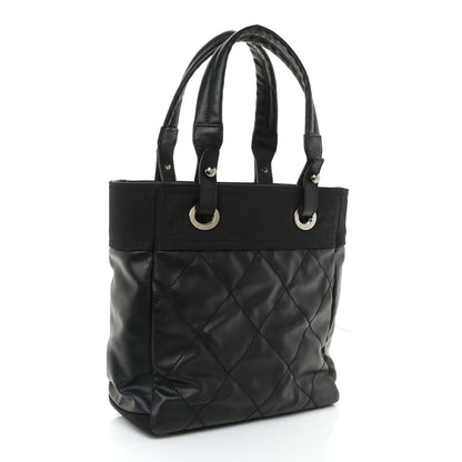 Chanel Coated Canvas Quilted Small Paris Biarritz Tote Black 3 of 11