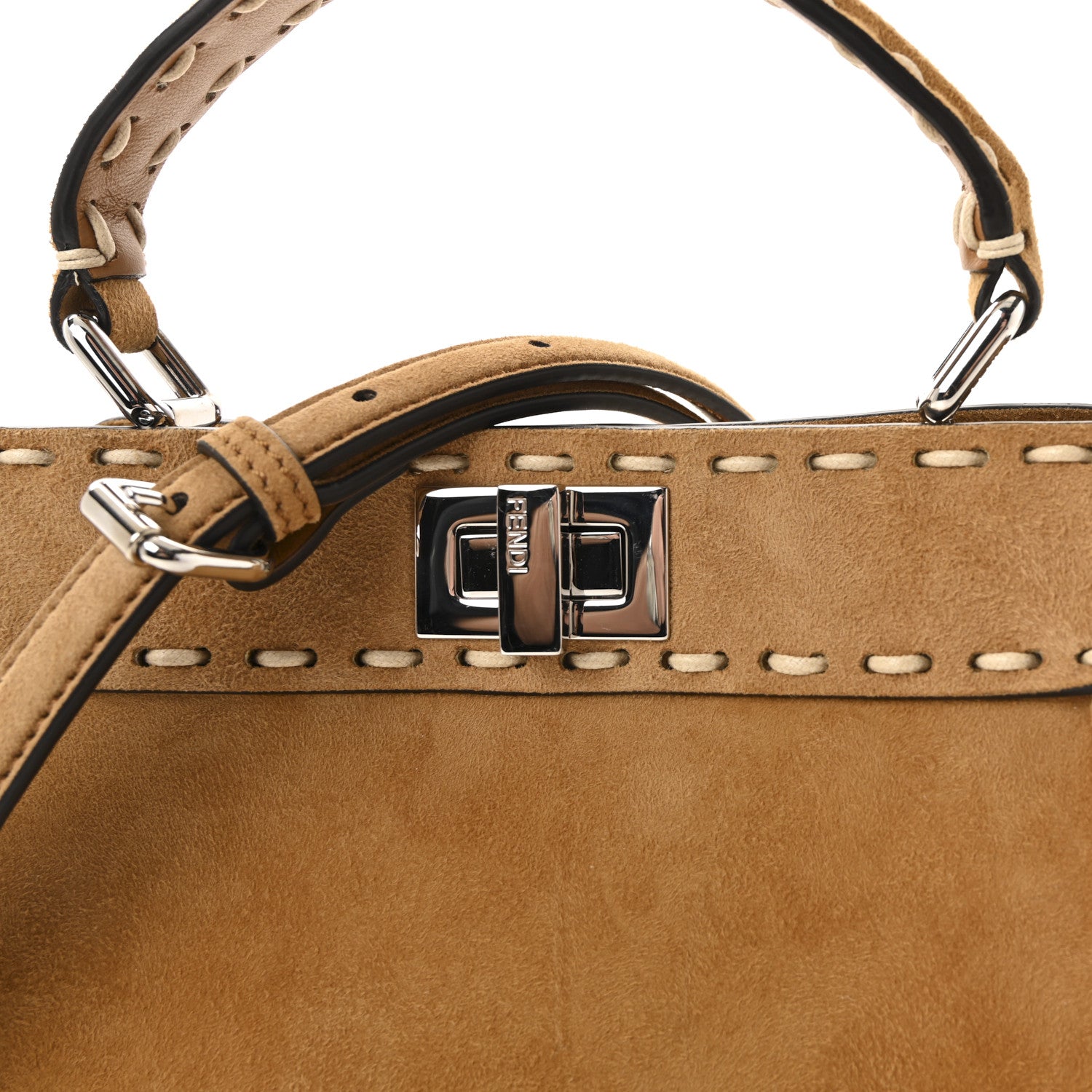 Fendi Suede FF Mini Peekaboo Iconic Satchel Marrone 7 of 9