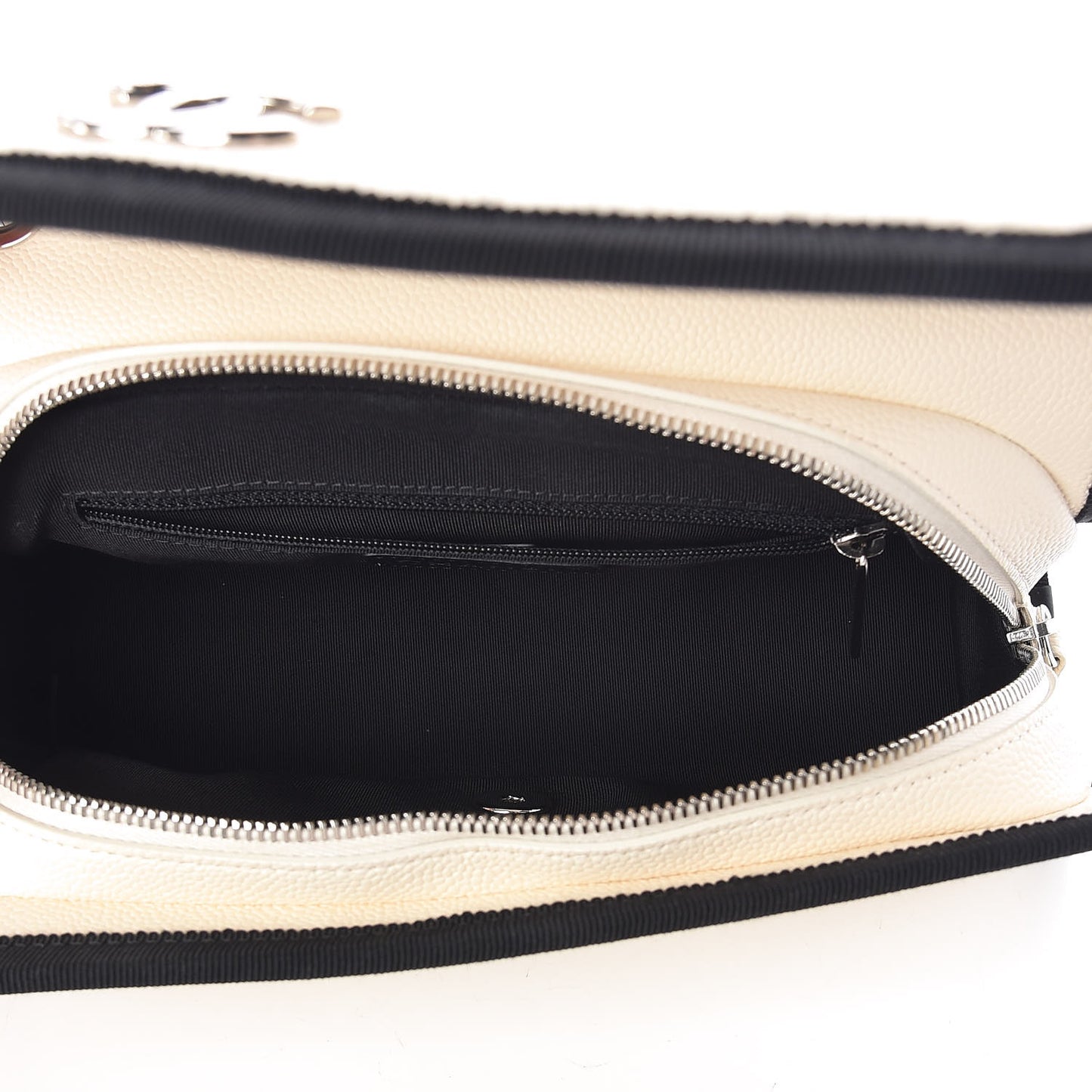 Caviar Grosgrain Quilted Top Handle CC Flap Beige Black