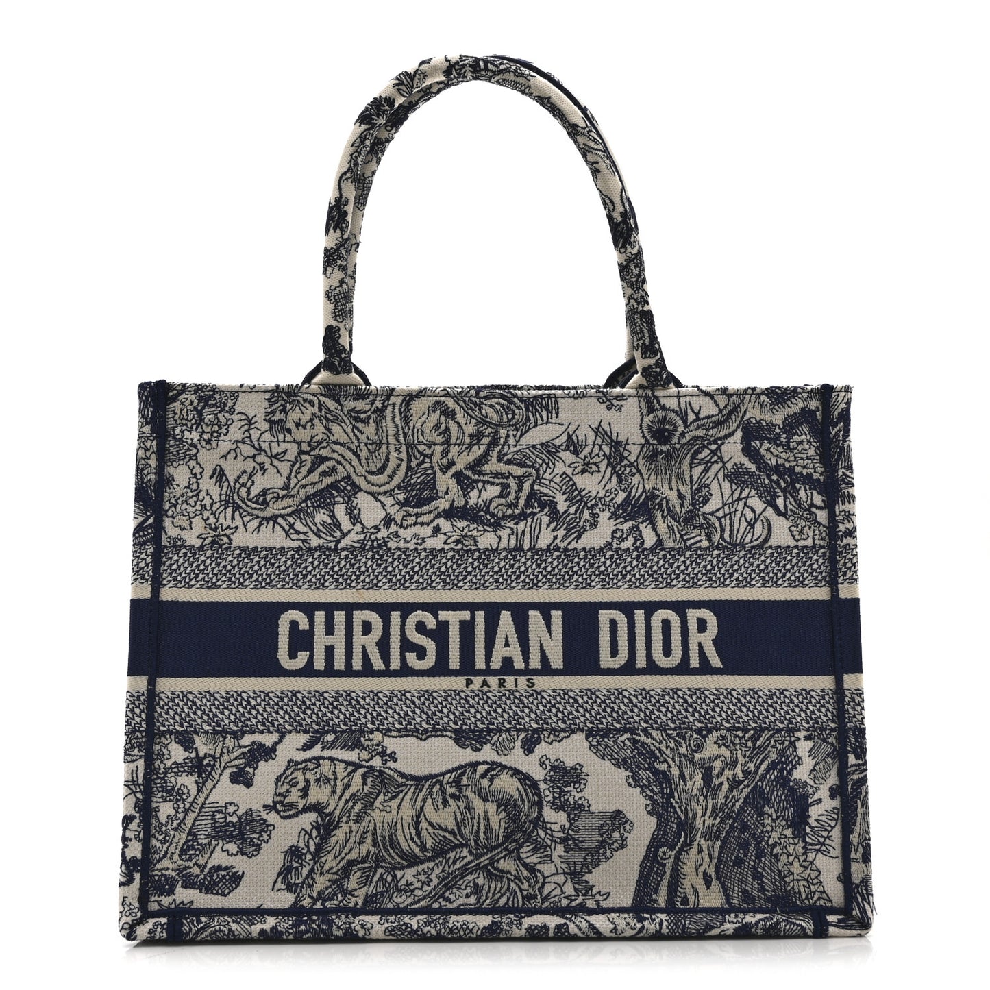 Canvas Embroidered Medium Dioriviera Toile De Jouy Book Tote Blue