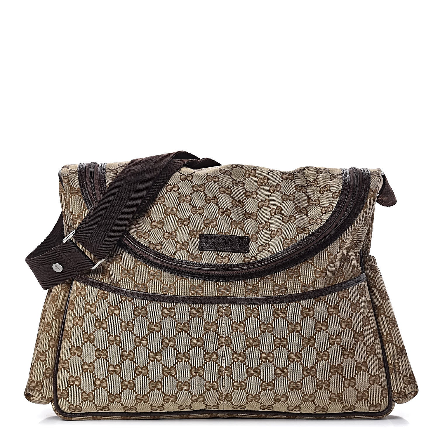 Gucci Monogram Natural Pigskin Large Diaper Bag Beige Ebony Cocoa Dark Chocolate 1 of 13