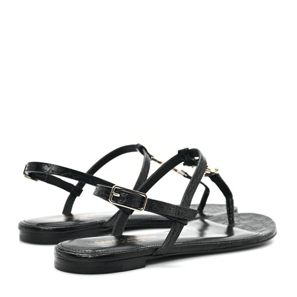 Saint Laurent Calfskin Crocodile Embossed Cassandra Monogram Sandals 35.5 Black 5 of 11