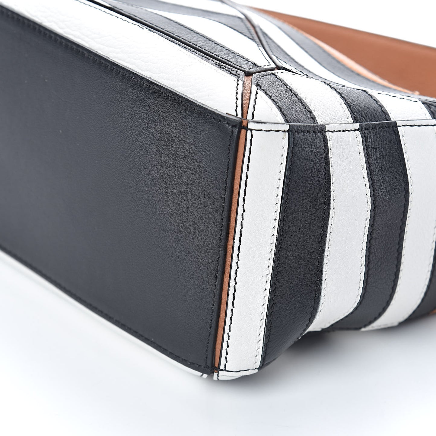 Calfskin Marine Stripe Small Puzzle Bag Tan
