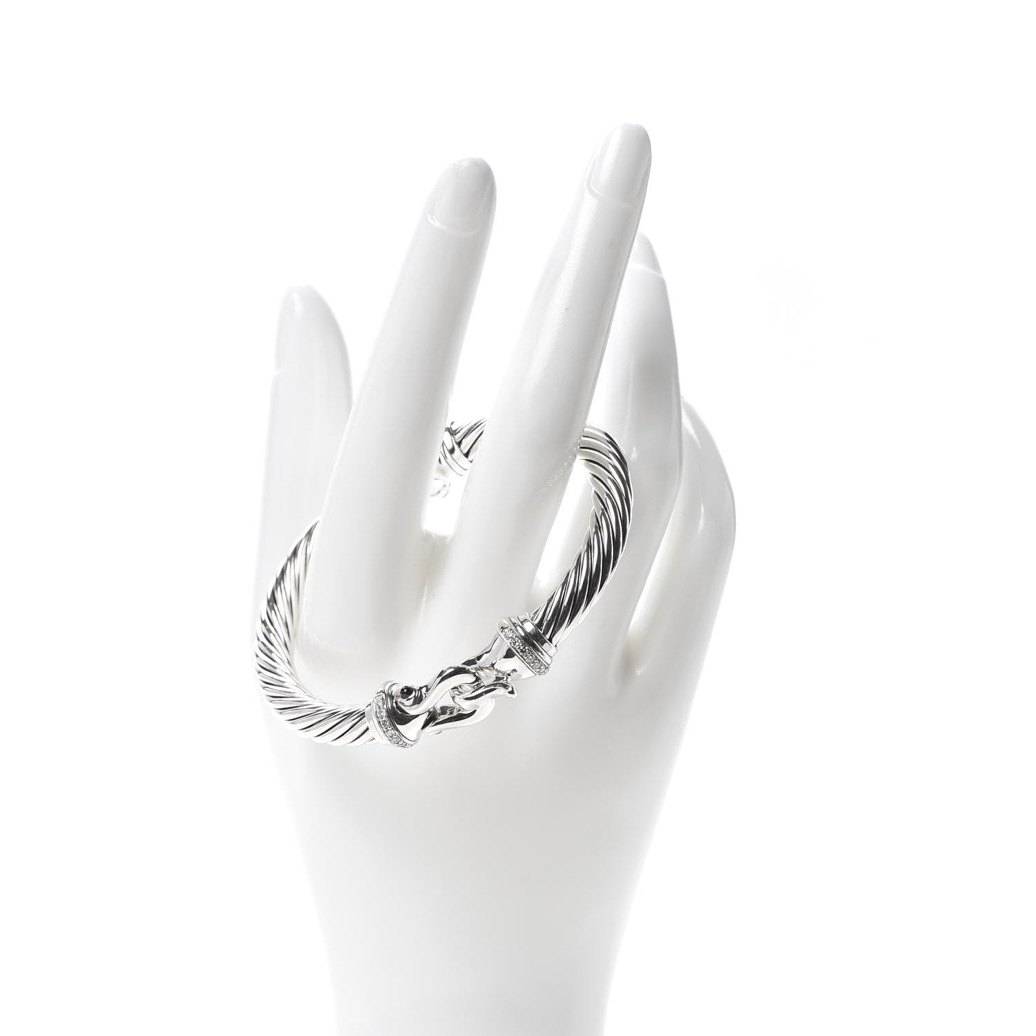 David Yurman Sterling Silver Diamond Hampton Blue Topaz 7mm Cable Buckle Bracelet 2 of 6