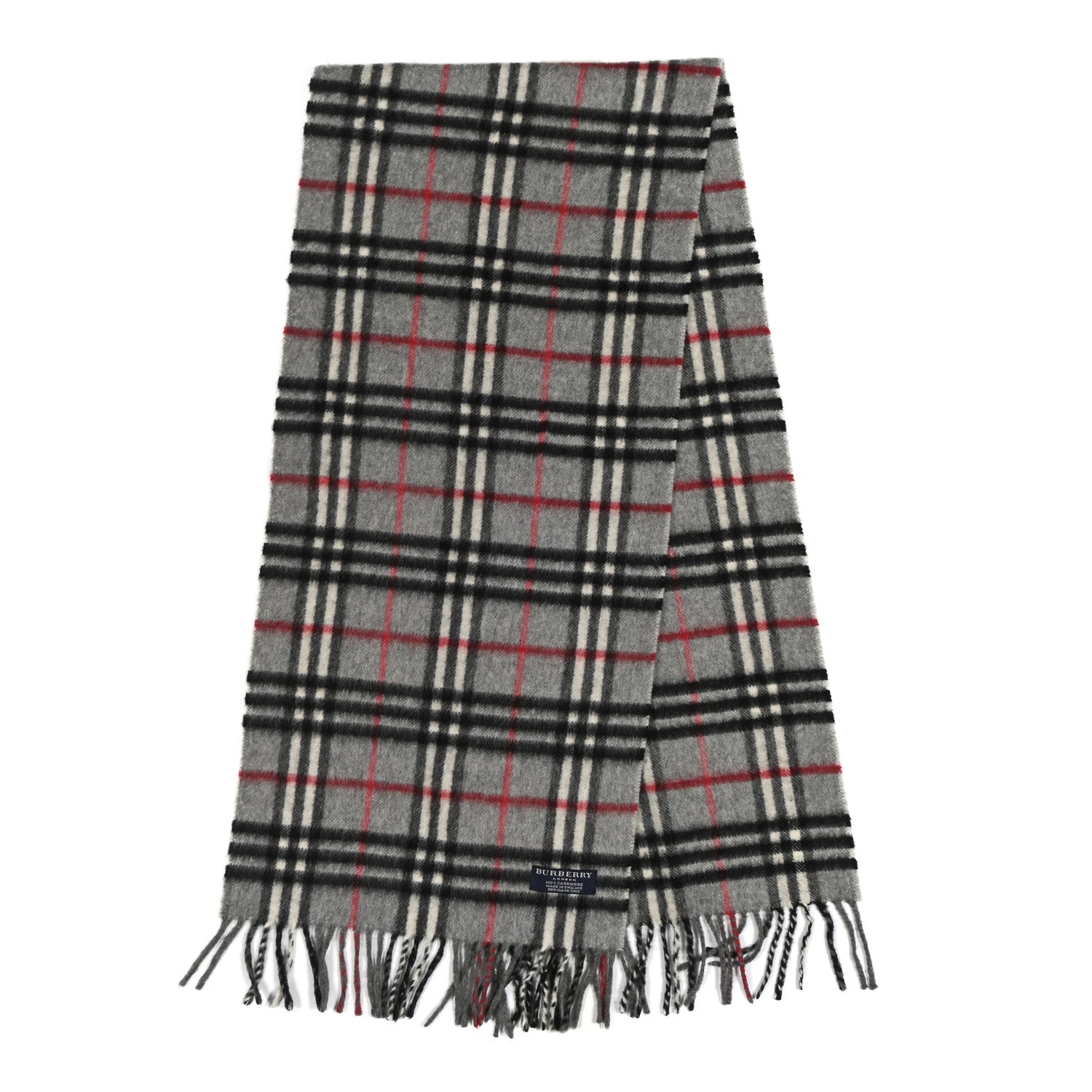 Burberry Cashmere Nova Check Fringe Scarf Dark Grey 2 of 3