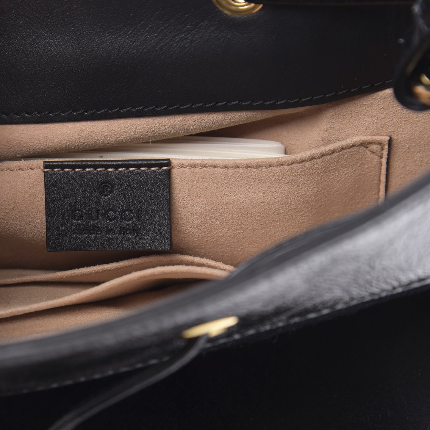 Suede Patent Web Small Ophidia Bucket Bag Black
