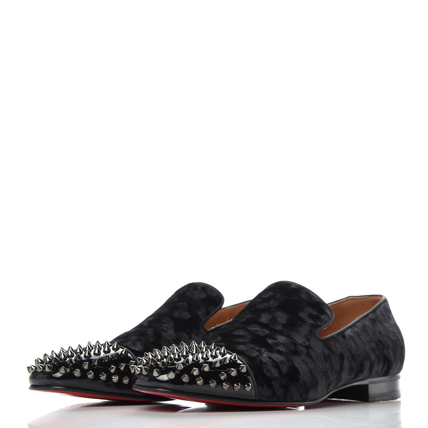Patent Velvet Mens Spooky Spike Flat Loafers 45 Black