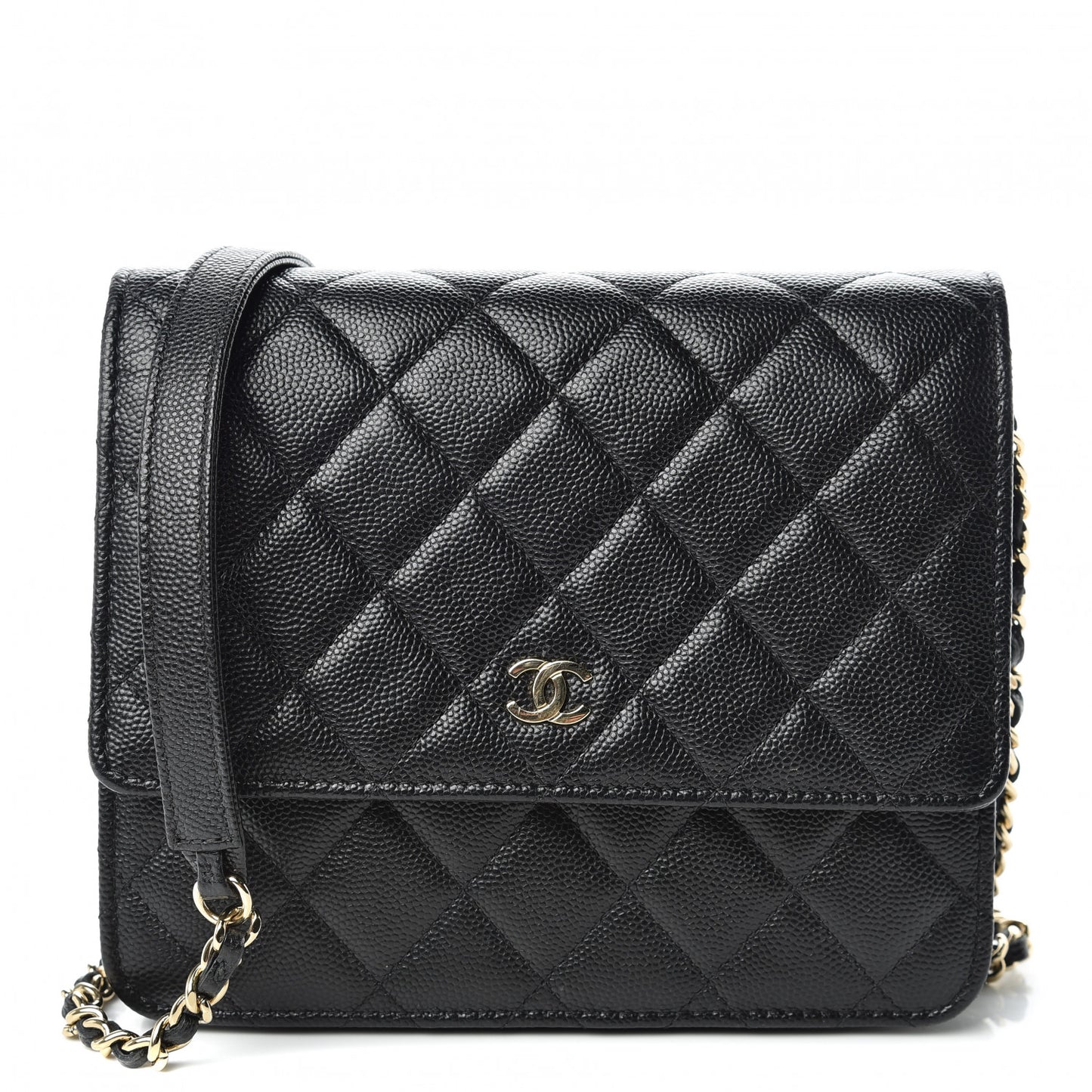 Caviar Quilted Square Wallet On Chain WOC Black